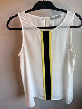 Chloe K White Sleeveless Camisole with Yellow and Black Center Stripe